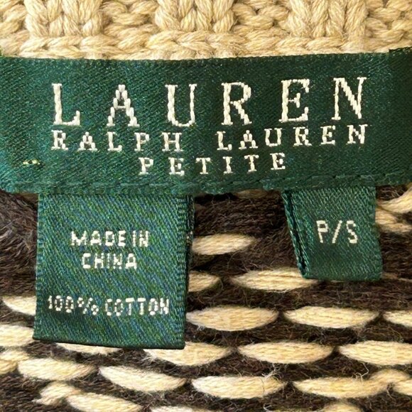 Ralph Lauren Petite Fair Isle Print Half Zip Sweater Size S Beige Brown Cotton - Picture 10 of 11